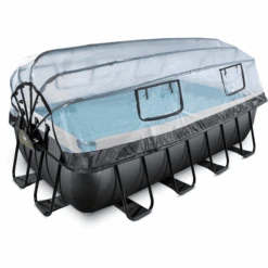 EXIT TOYS EXIT Black Leather Pool 400x200x100cm Mit Sandfilterpumpe Und Abdeckung Und Wärmepumpe - Schwarz