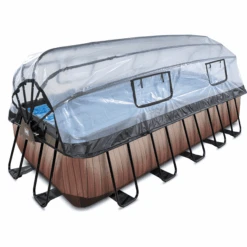 EXIT TOYS EXIT Wood Pool 540x250x122cm Mit Abdeckung Und Sandfilter- Und Wärmepumpe, Braun